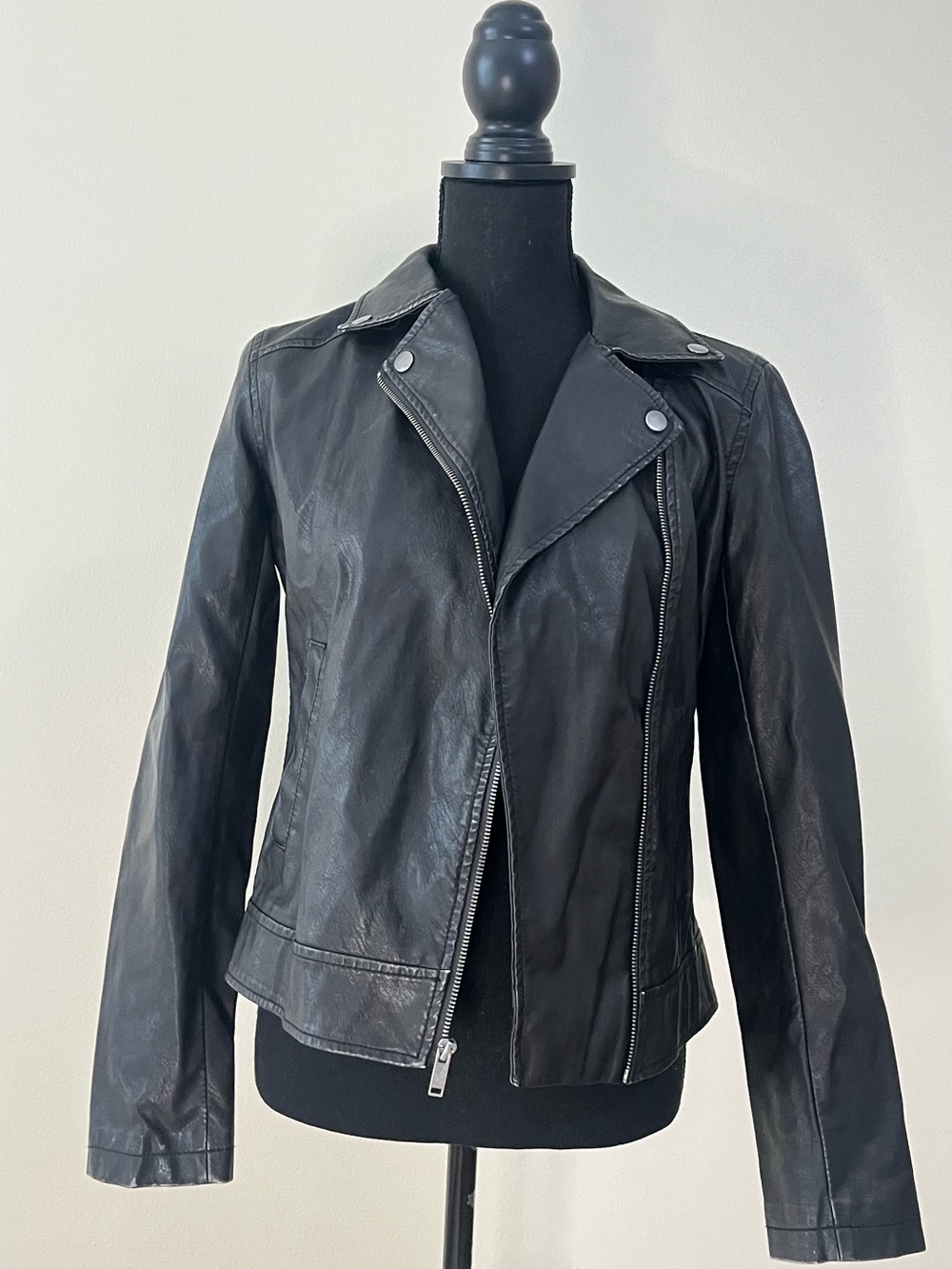 Universal Thread Black Leather Moto Jacket with Asymmetrical Zip